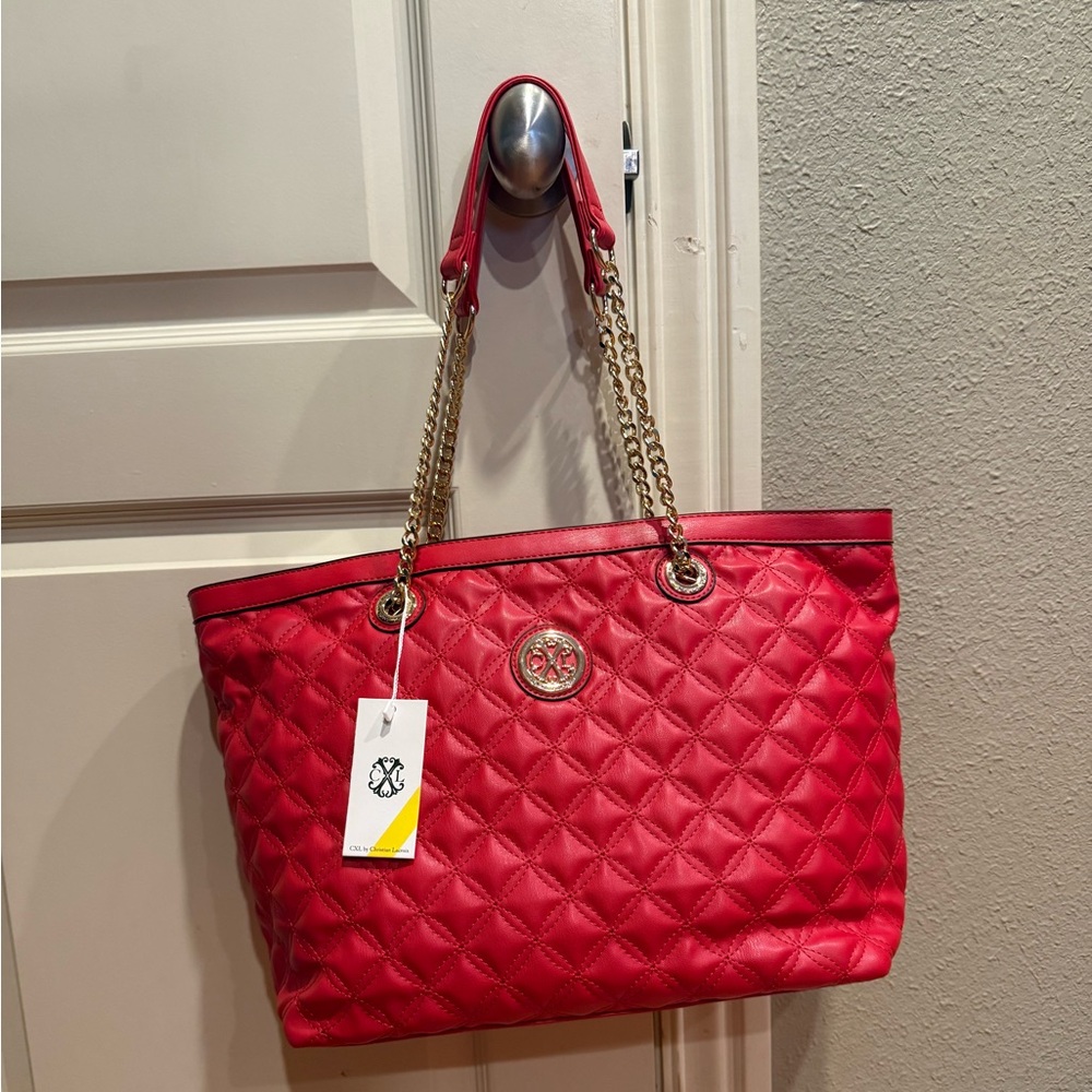 NWT Christian Lacroix Vogue red quilted with gold tone hardware handbag